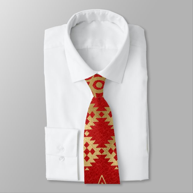 Red and Gold Design Tie (Tied)