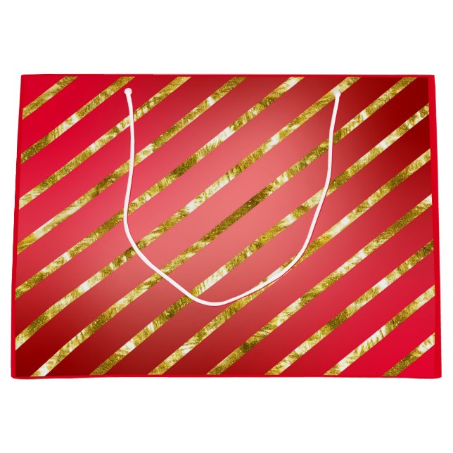 Red and Gold Diagonal Striped Gift Bag (Front)