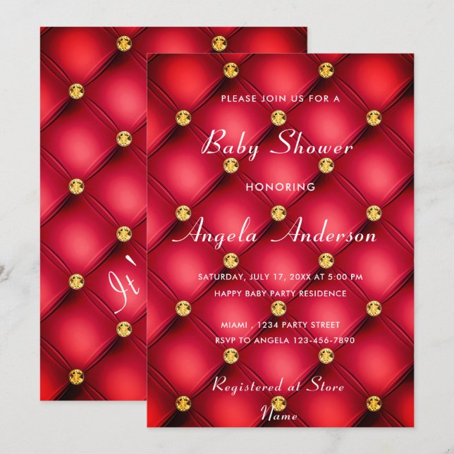 Red and Gold Diamond Baby Girl Shower Invitation (Front/Back)
