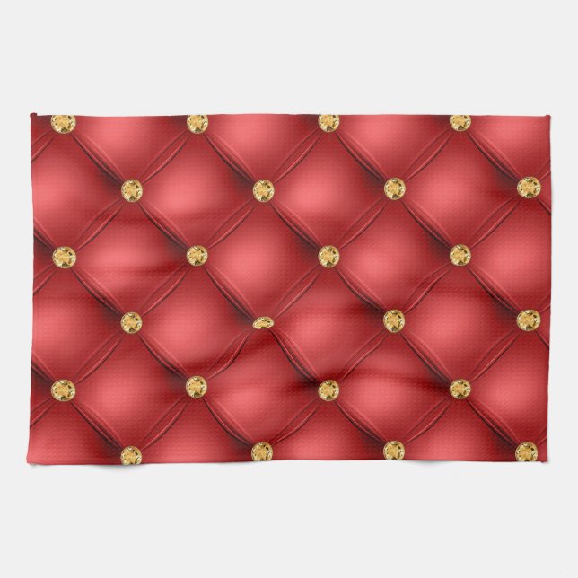 Red and Gold Diamond Tufted Kitchen Towel (Horizontal)