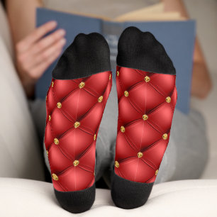 Red and Gold Diamond Tufted Leather Socks Gift