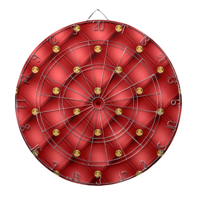 Red and Gold Diamond Tufted Leather Texture Luxury Dartboard (Front)