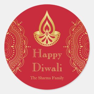 Red and Gold Diwali Party Favour Classic Round Sticker