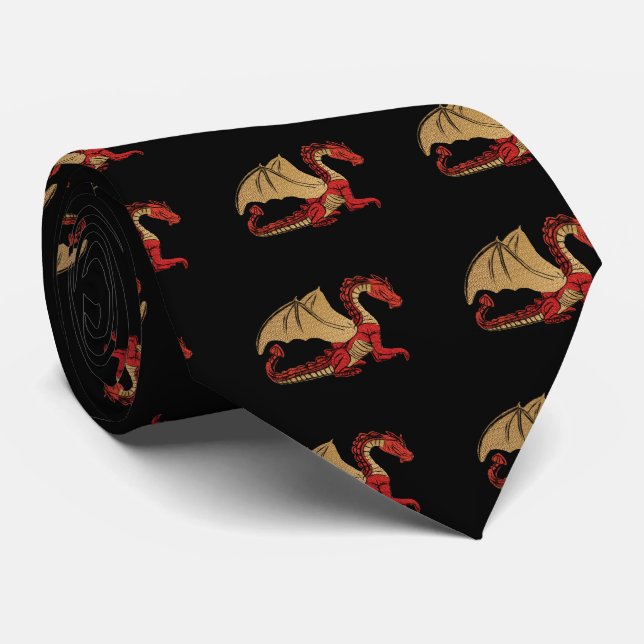 Red and Gold Dragon Tie (Rolled)