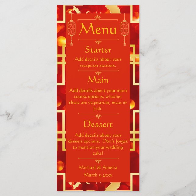 Red and Gold Dragon Wedding Menu (Front)