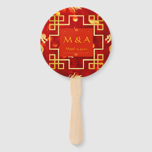 Red and Gold Dragon Wedding Round Hand Fan