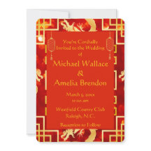Red and Gold Dragon Wedding Round Invitation