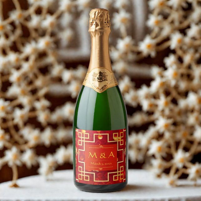 Red and Gold Dragon Wedding Sparkling Wine Label (Creator Uploaded)
