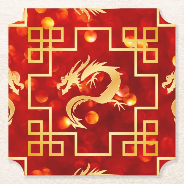 Red and Gold Dragon Wedding Ticket Coaster  (Front)