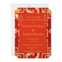 Red and Gold Dragon Wedding Ticket Invitation