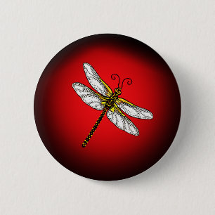 Red and Gold Dragonfly 6 Cm Round Badge