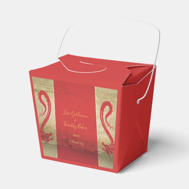 Red and Gold Dragons Asian Themed Wedding Favour Box (Front Side)
