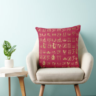 Red and Gold Egyptian Hieroglyphics Cushion