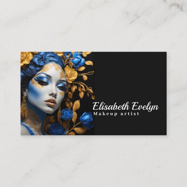 Red and Gold Elegance: A Portrait of Beauty h6 Business Card (Front)