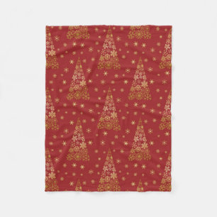 Red and Gold Elegant Christmas Tree Fleece Blanket
