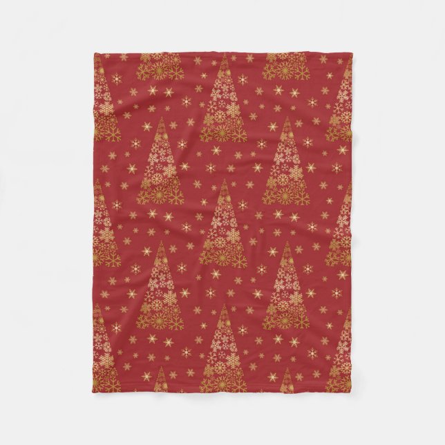 Red and Gold Elegant Christmas Tree Fleece Blanket (Front)