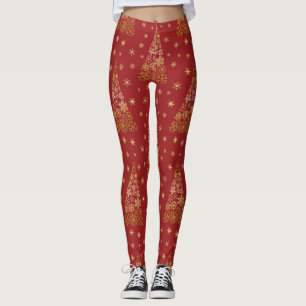 Red and Gold Elegant Christmas Tree Leggings