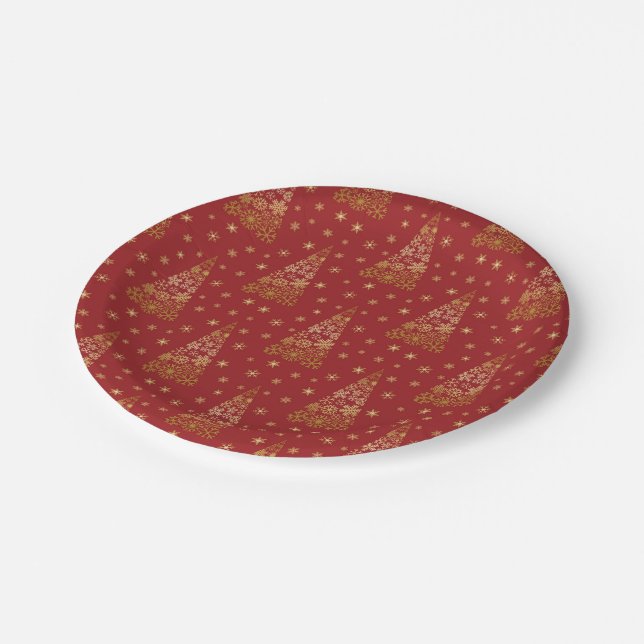 Red and Gold Elegant Christmas Tree Paper Plate (Angled)