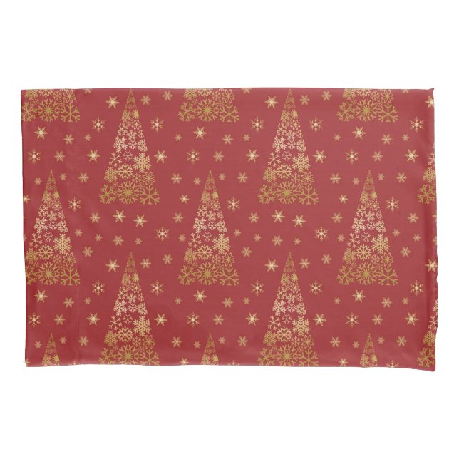 Red and Gold Elegant Christmas Tree Pillowcase (Front)