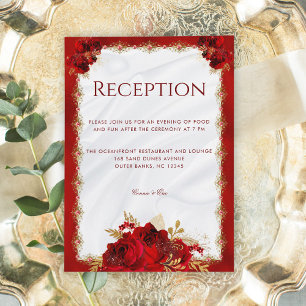 Red and Gold Elegant Floral Wedding Reception Enclosure Card