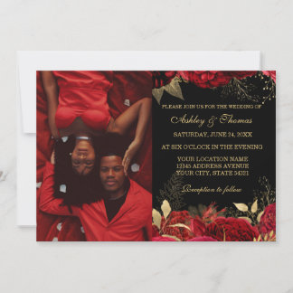 RED AND GOLD ELEGANT ROSE WEDDING INVITATIONS