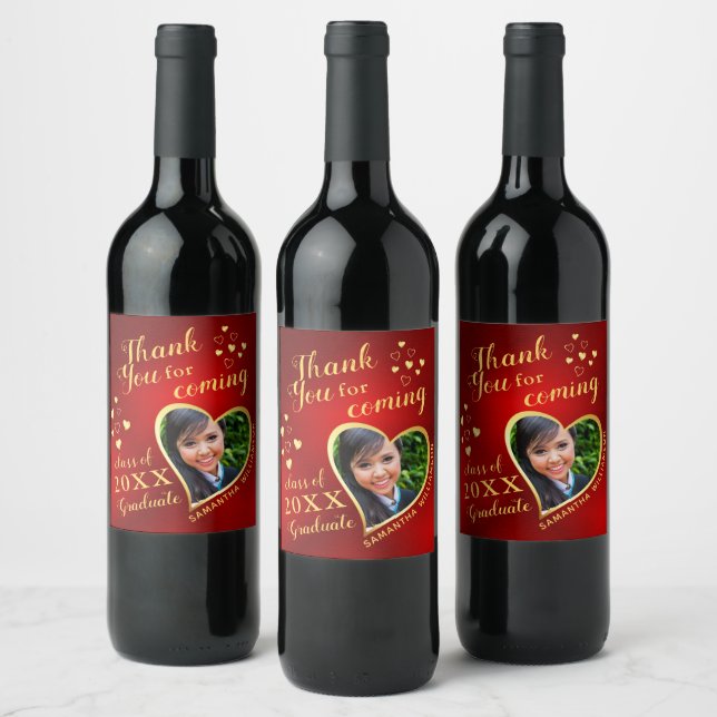 Red and Gold Elegant Thank You 2025 Graduation Wine Label (Bottles)