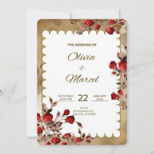 Red and Gold Elegant Wedding Invitation