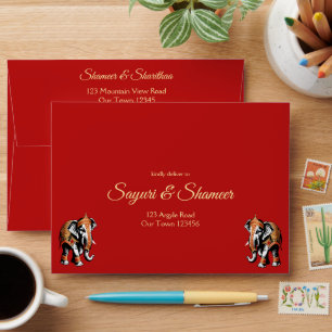 Red and gold elephants Indian wedding matching Envelope