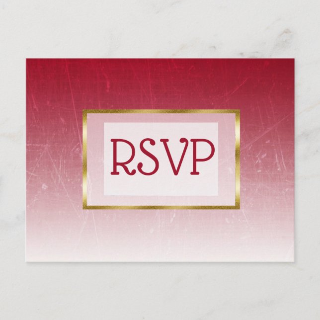 Red and Gold Faded Gradient Wedding RSVP Postcards (Front)