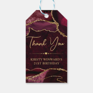 Red and Gold Faux Glitter Agate Birthday Party Gift Tags