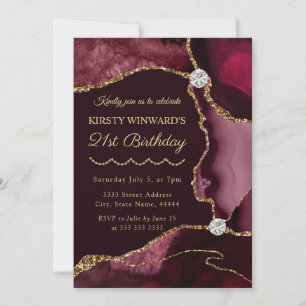 Red and Gold Faux Glitter Agate Birthday Party Invitation