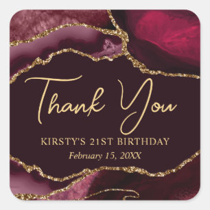 Red and Gold Faux Glitter Agate Birthday Party Square Sticker