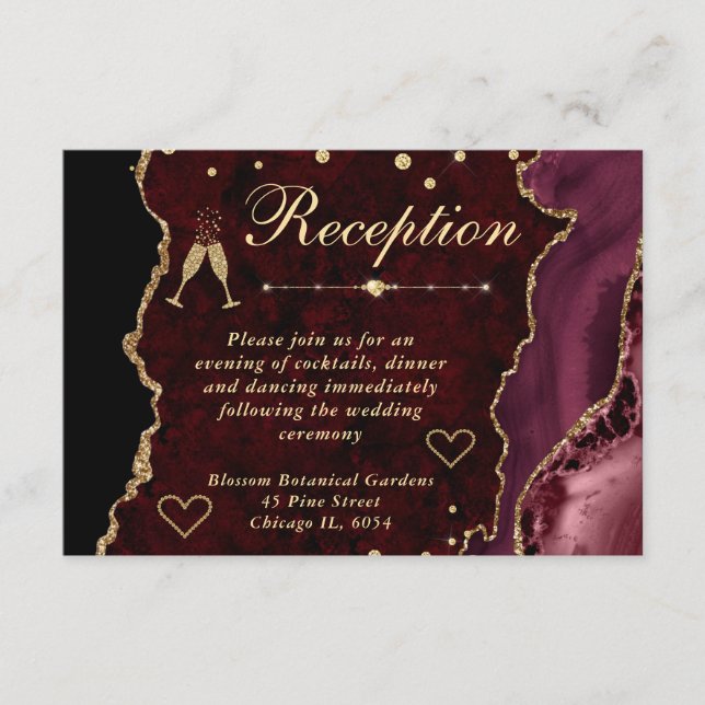 Red and Gold Faux Glitter Agate Reception Enclosure Card (Front)