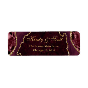 Red and Gold Faux Glitter Agate Wedding address