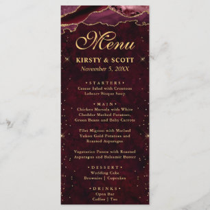 Red and Gold Faux Glitter Agate Wedding Menu
