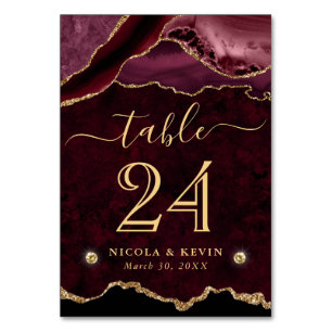 Red and Gold Faux Glitter Agate Wedding Table Number