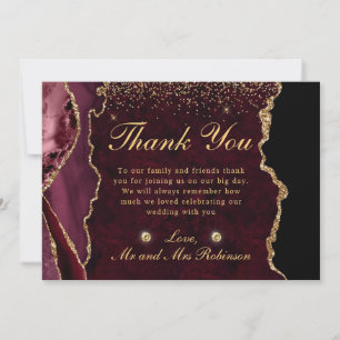 Red and Gold Faux Glitter Agate Wedding Thank You Card