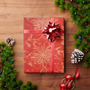 Red and Gold Festive Christmas Patterns Wrapping Paper
