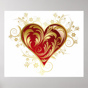 Red And Gold Filgree Love Heart Poster