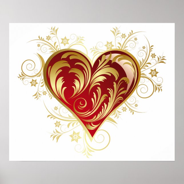 Red And Gold Filgree Love Heart Poster (Front)