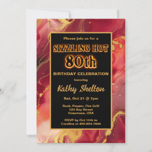 Red and Gold Flaming Hot 80th Birthday Invitation