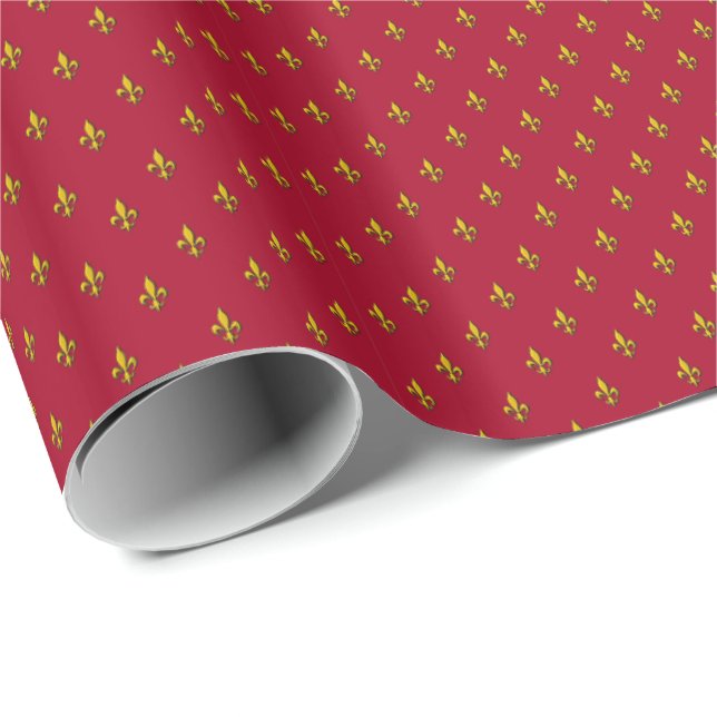 Red and Gold Fleur de Lys Wrapping Paper (Roll Corner)