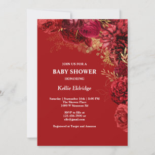 Red And Gold Floral Baby Shower Invitation