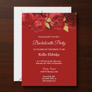 Red And Gold Floral Bachelorette Party Invitation