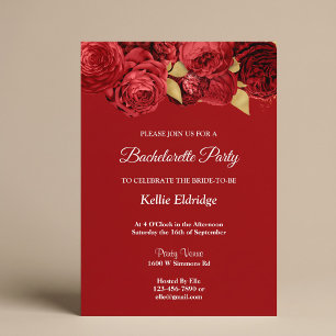 Red And Gold Floral Bachelorette Party Invitation