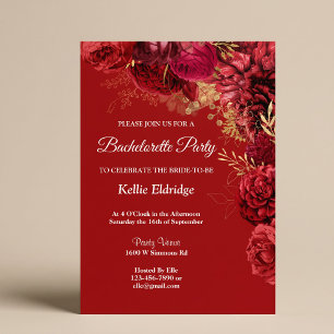 Red And Gold Floral Bachelorette Party Invitation