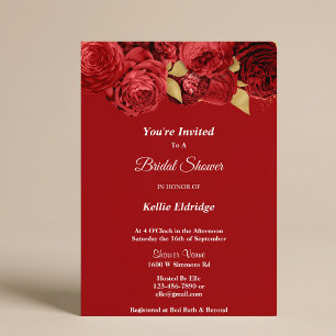 Red And Gold Floral Bridal Shower Invitation