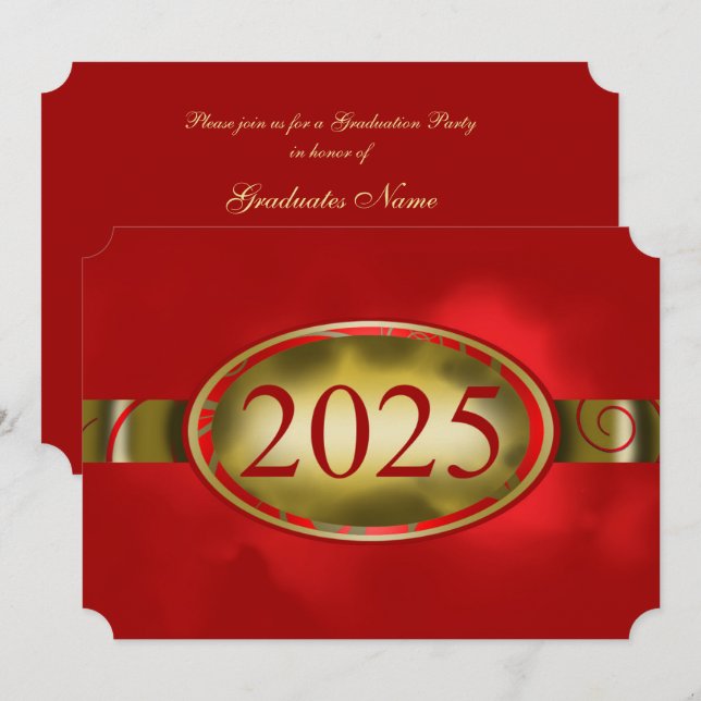 Red and Gold Floral Button 2025 Graduation Party Invitation (Front/Back)