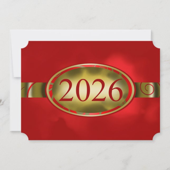Red and Gold Floral Button 2026 Card (Front)