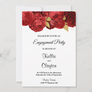 Red And Gold Floral Engagement Party Invitation